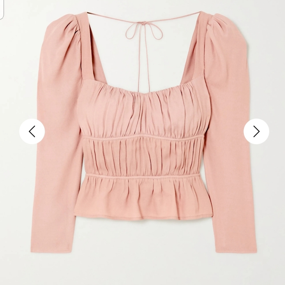 Reformation Blush Pink Ruched Square-Neck Blouse